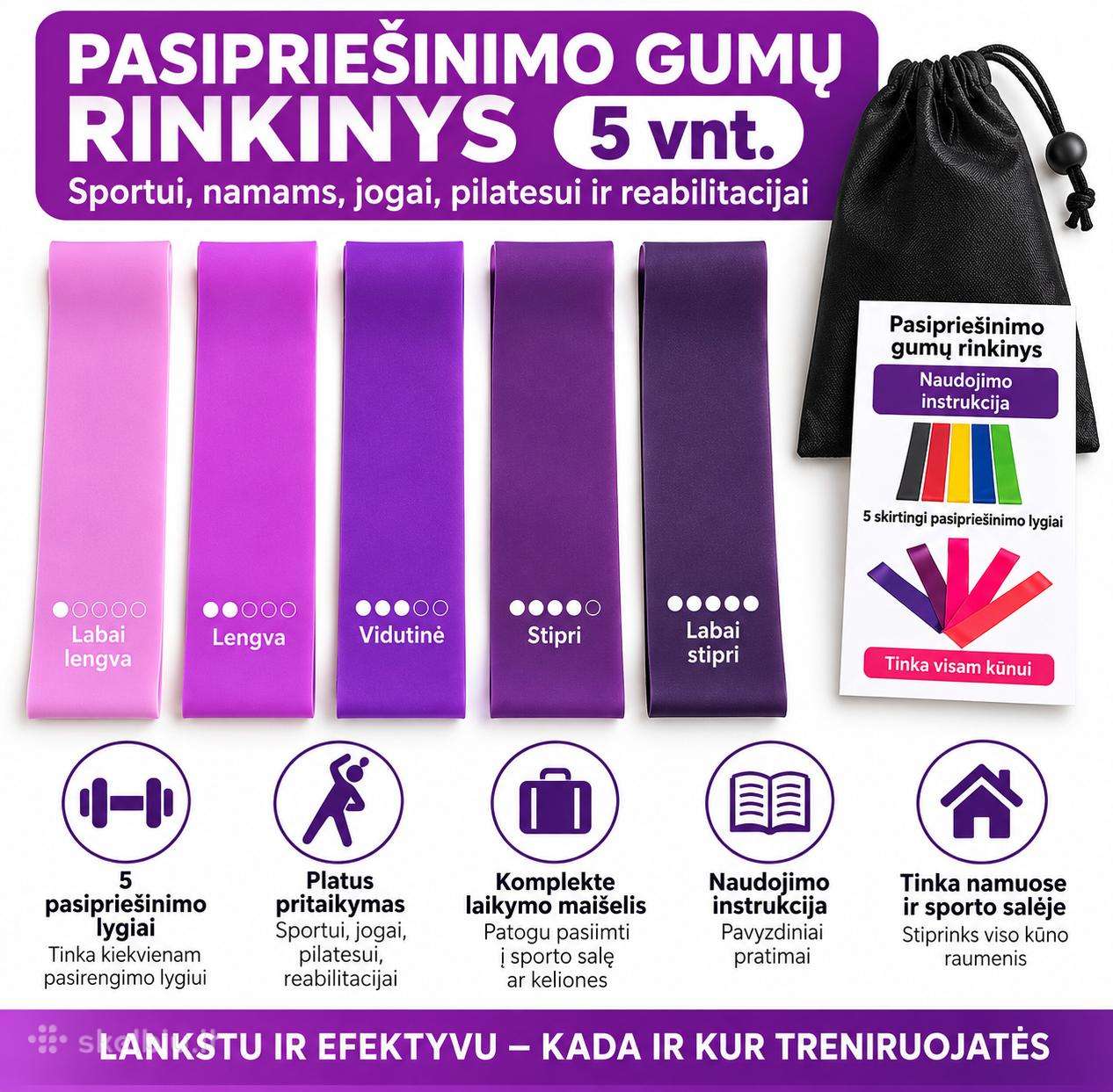 Pasipriešinimo gumų rinkinys sportui 5 vnt.