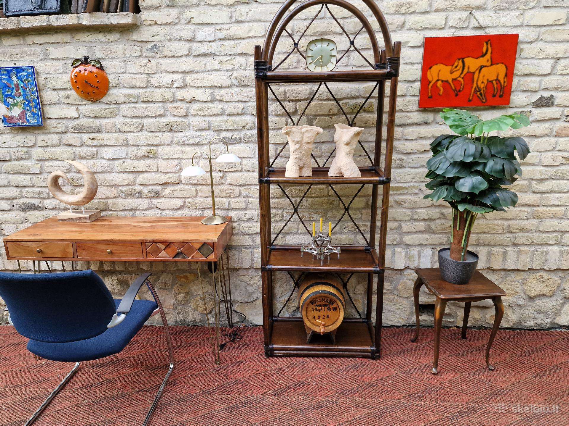 Vintažinė mid century ratango etažerė