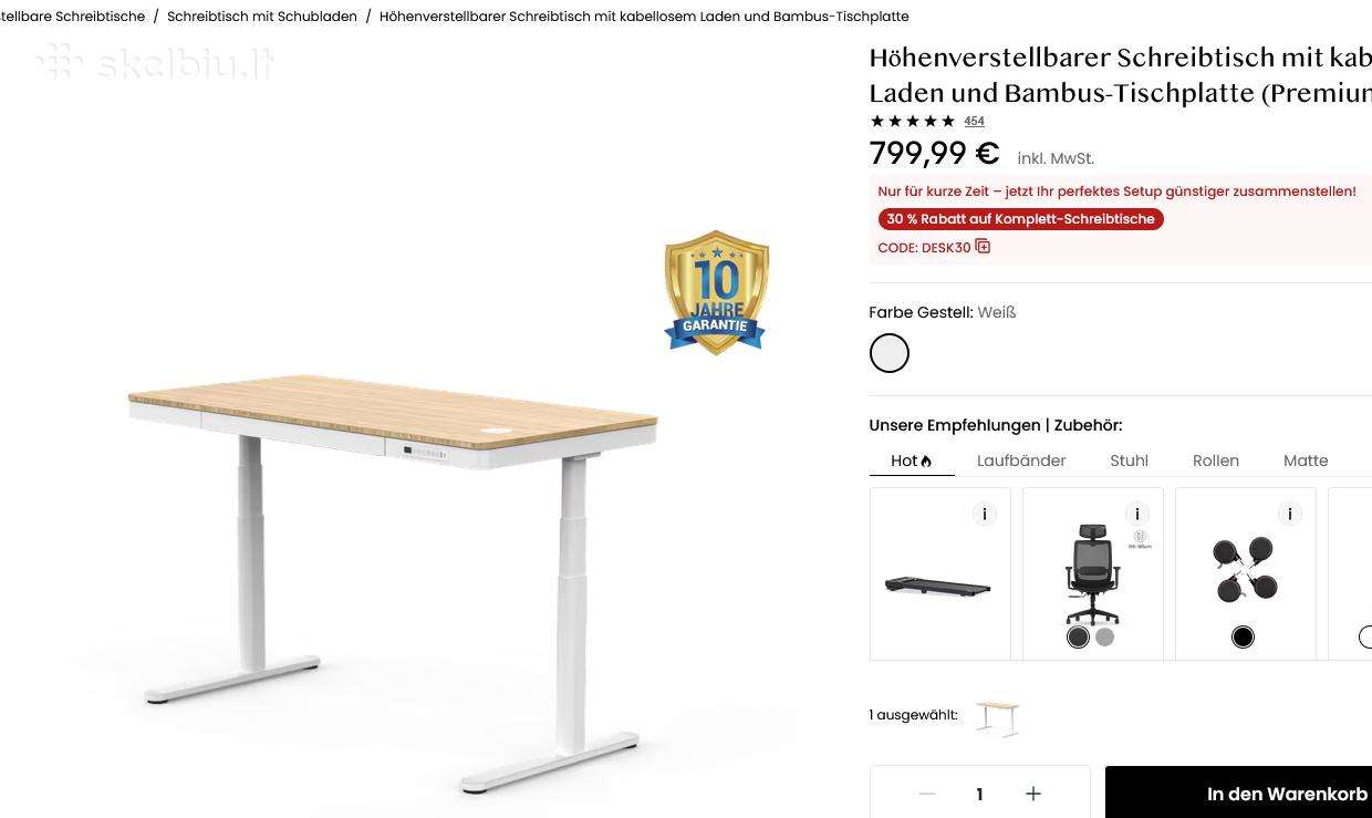 Stalas su belaidžiu įkrovimu ir bambuko stalvirsiu