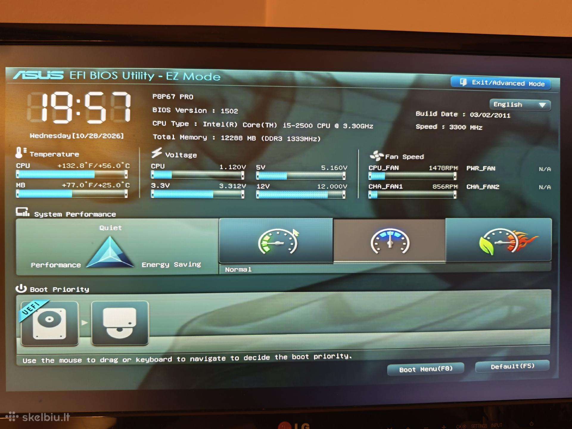 Parduodu komplekta Asus P8p67-m Pro, Intel i5-2500