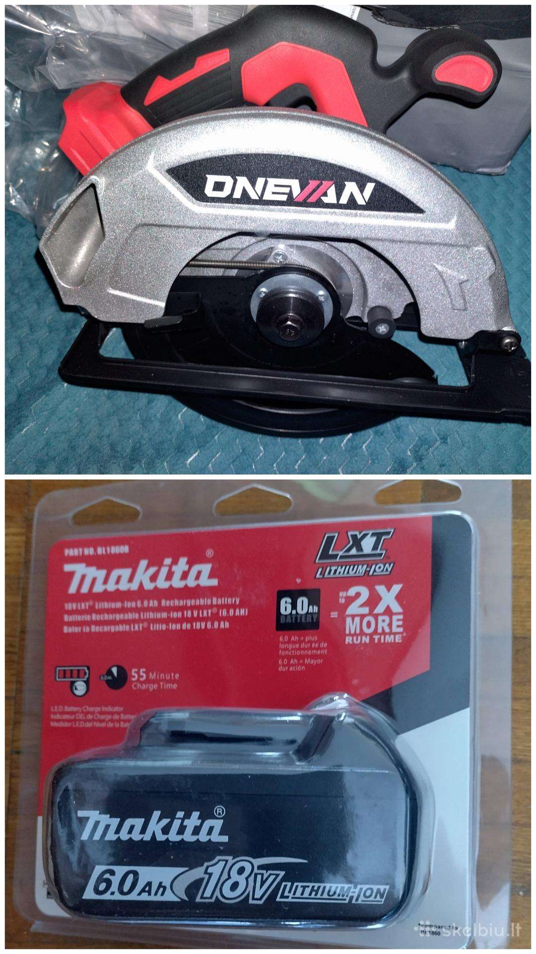 Pjūklas 185 mm 7 coliai+akumuliatorius Makita.