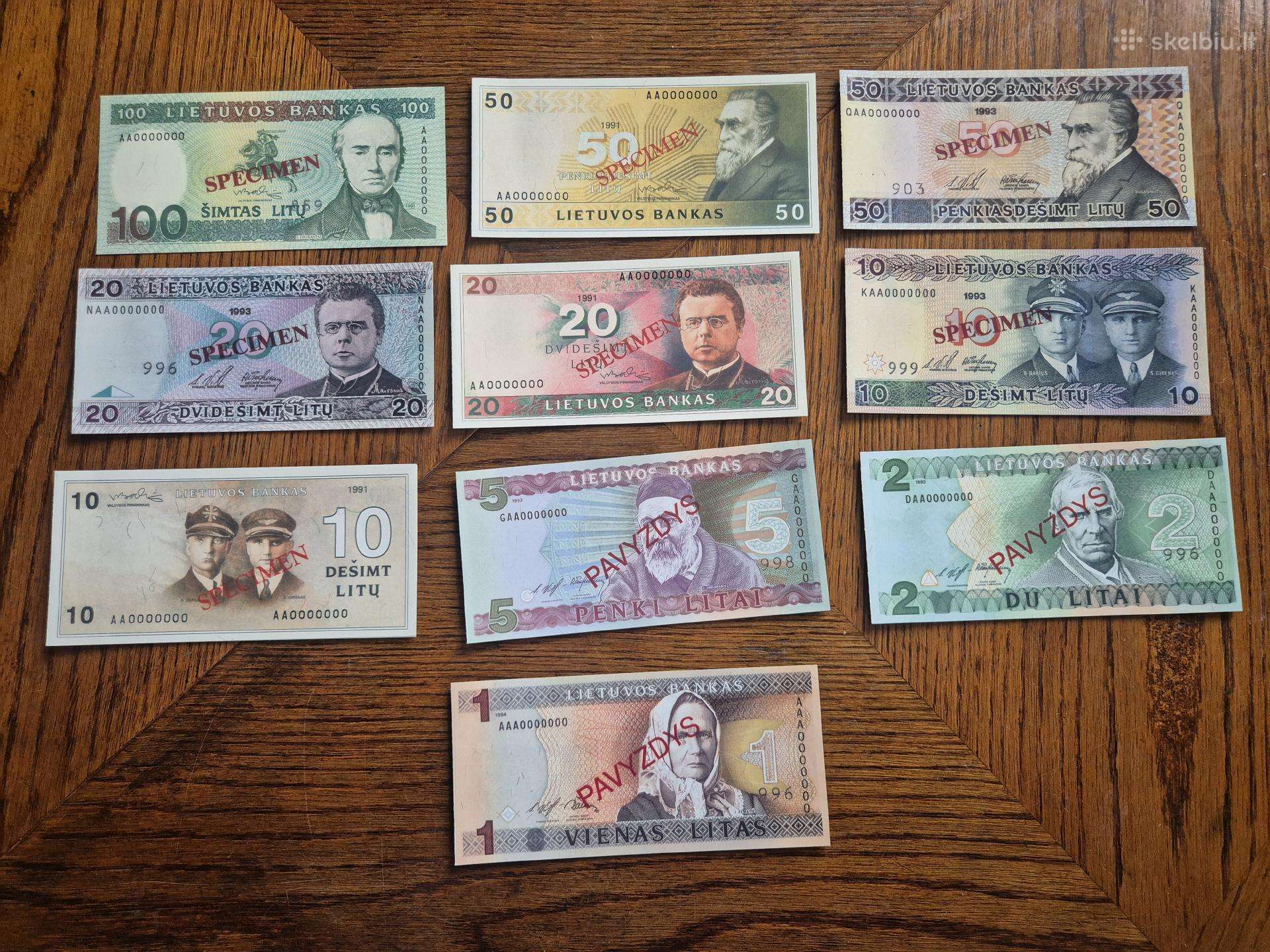 Lietuviškų banknotų pavyždžių lankstinukai