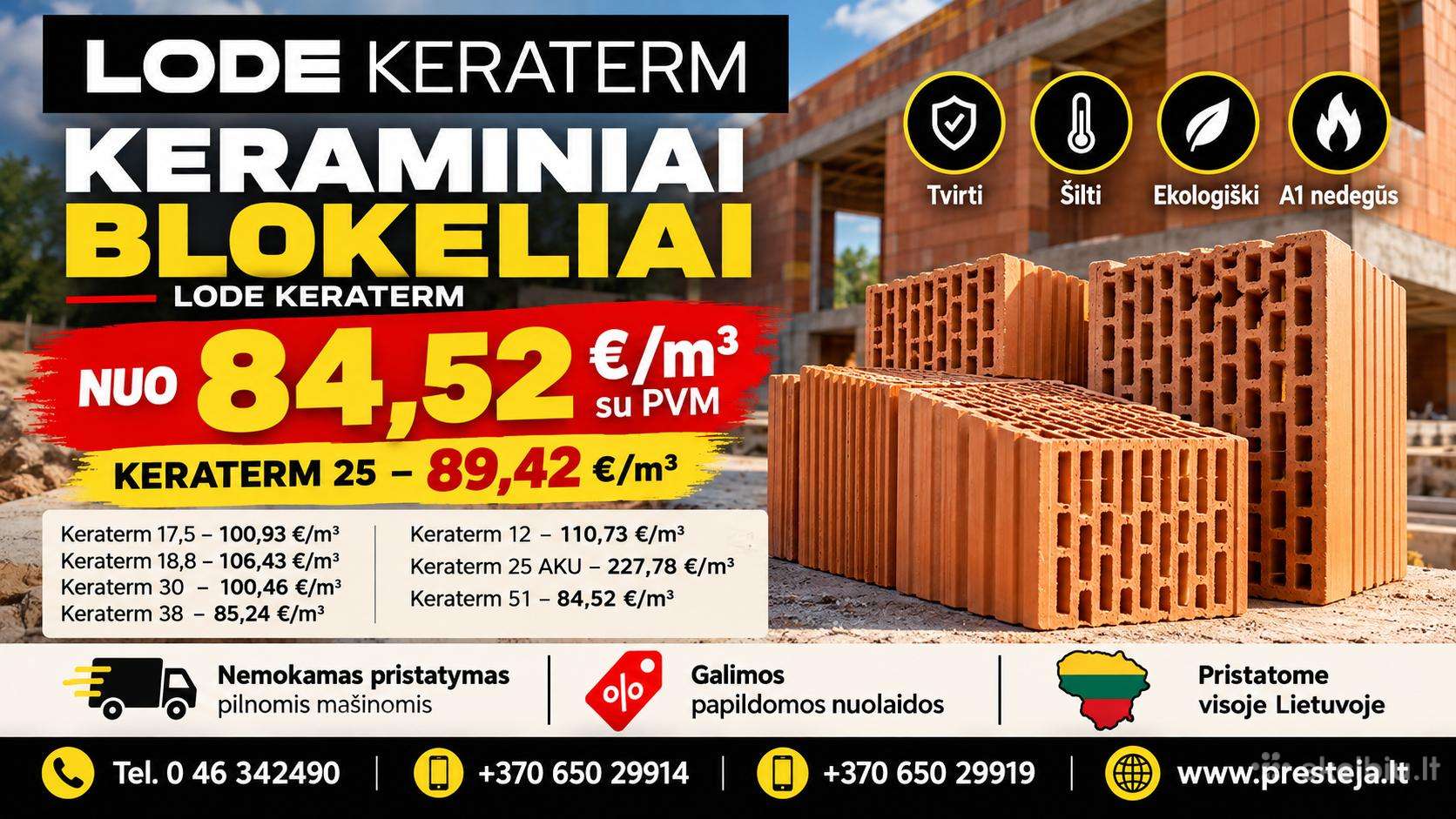Keraminiai blokeliai Keraterm (Lode) nuo 89 eur/m3