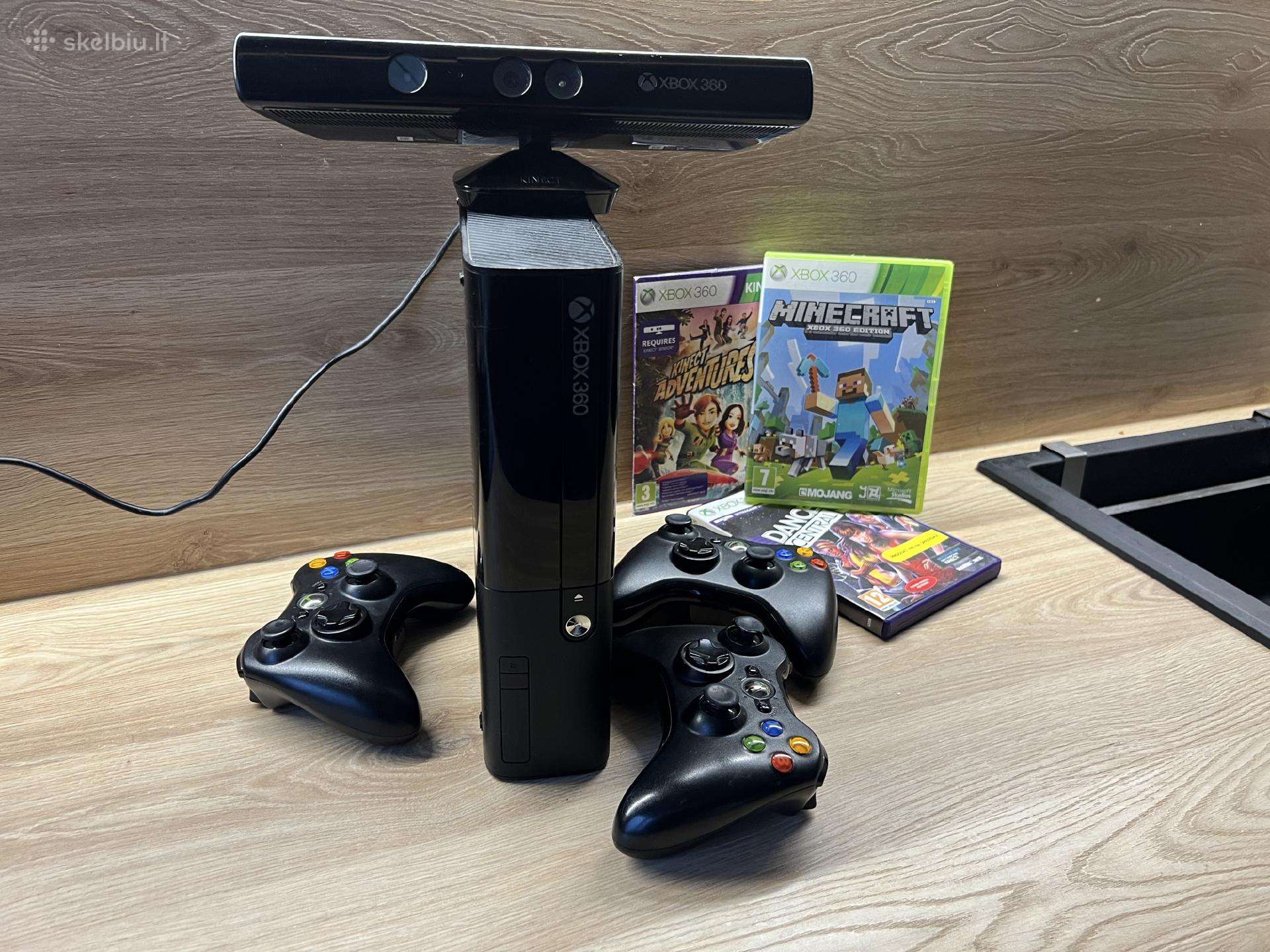 Xbox 360 E atrišta + Kinect + 3 pulteliai