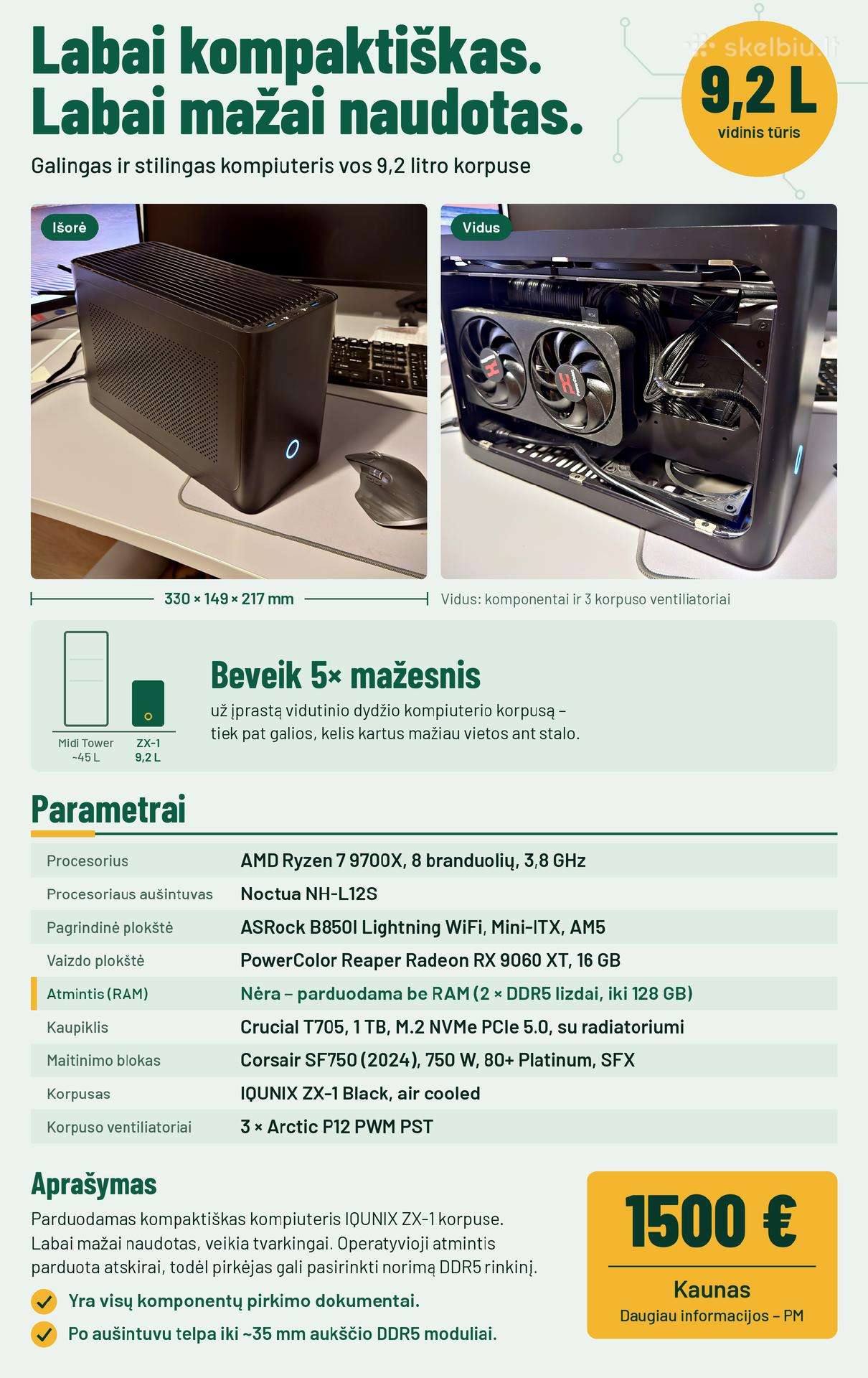 Ryzen 9700x + Radeon 9060 XT + Nėra RAM Mini-itx