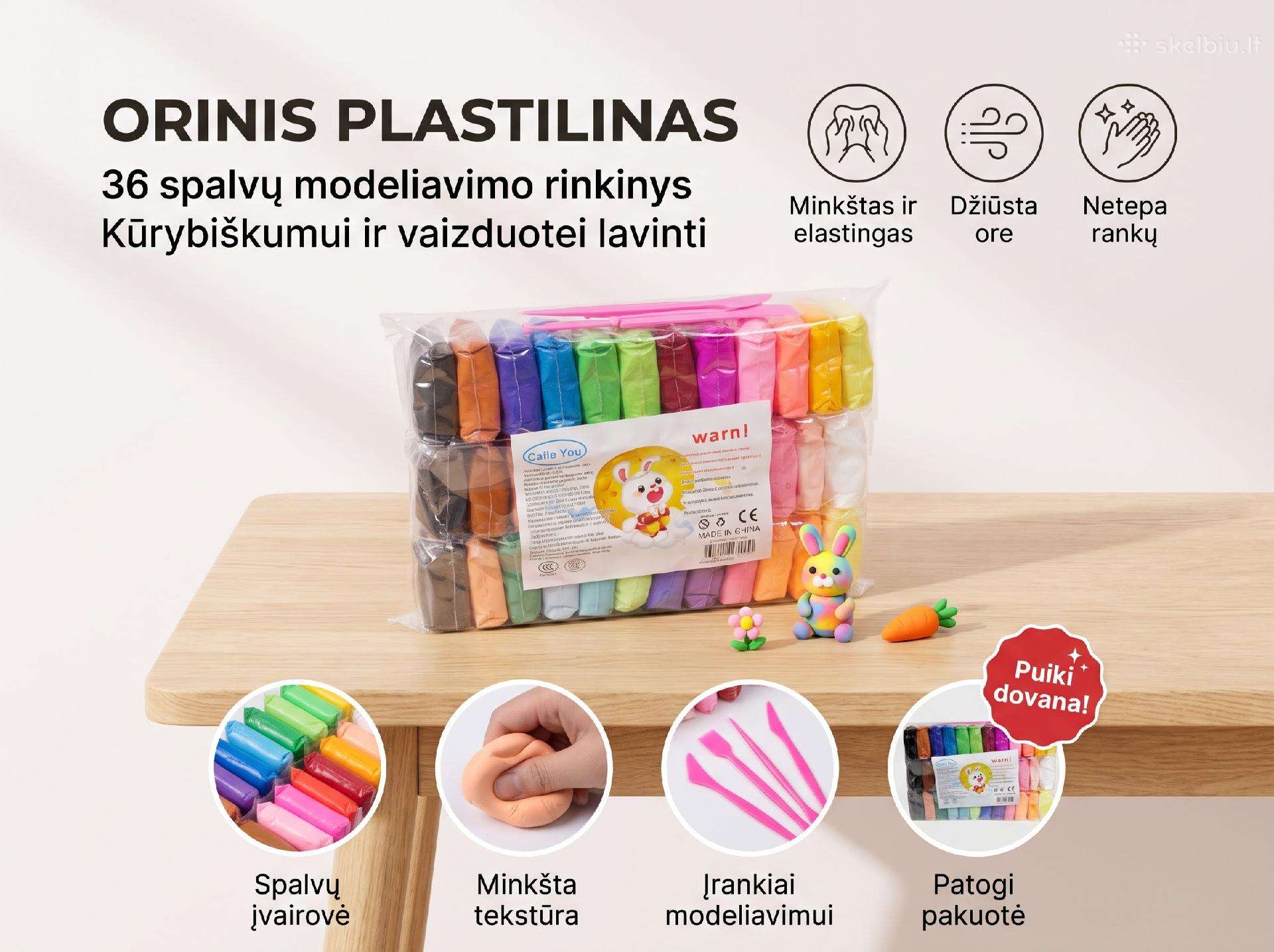 Orinis plastilinas 36 spalvų rinkinys vaikams