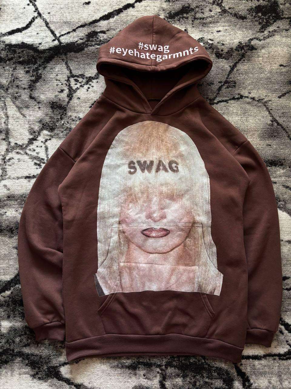 Rudas Swag Y2k Oversized džemperis su gobtuvu