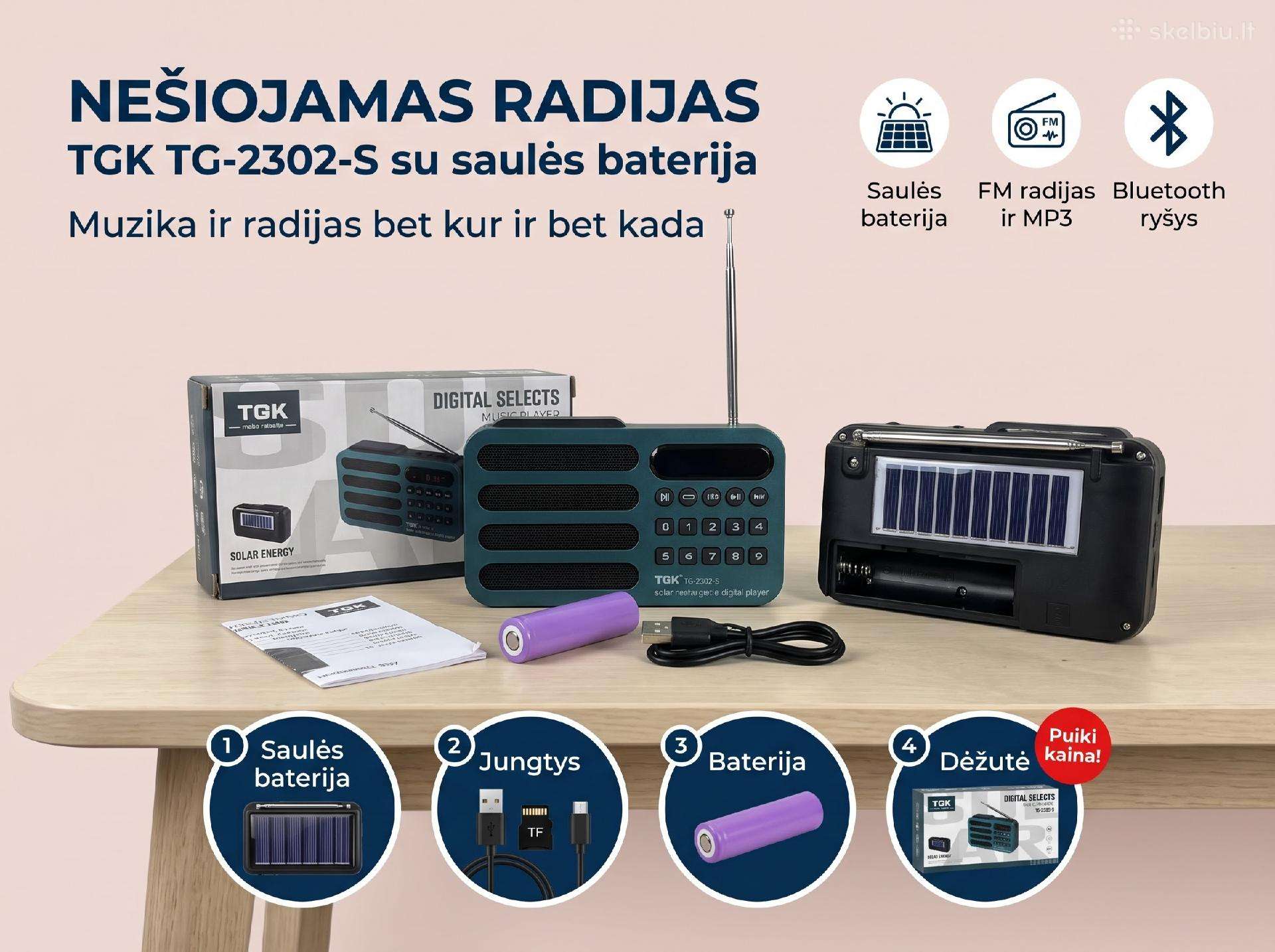 Nešiojamas radijas su saulės baterija Tgk