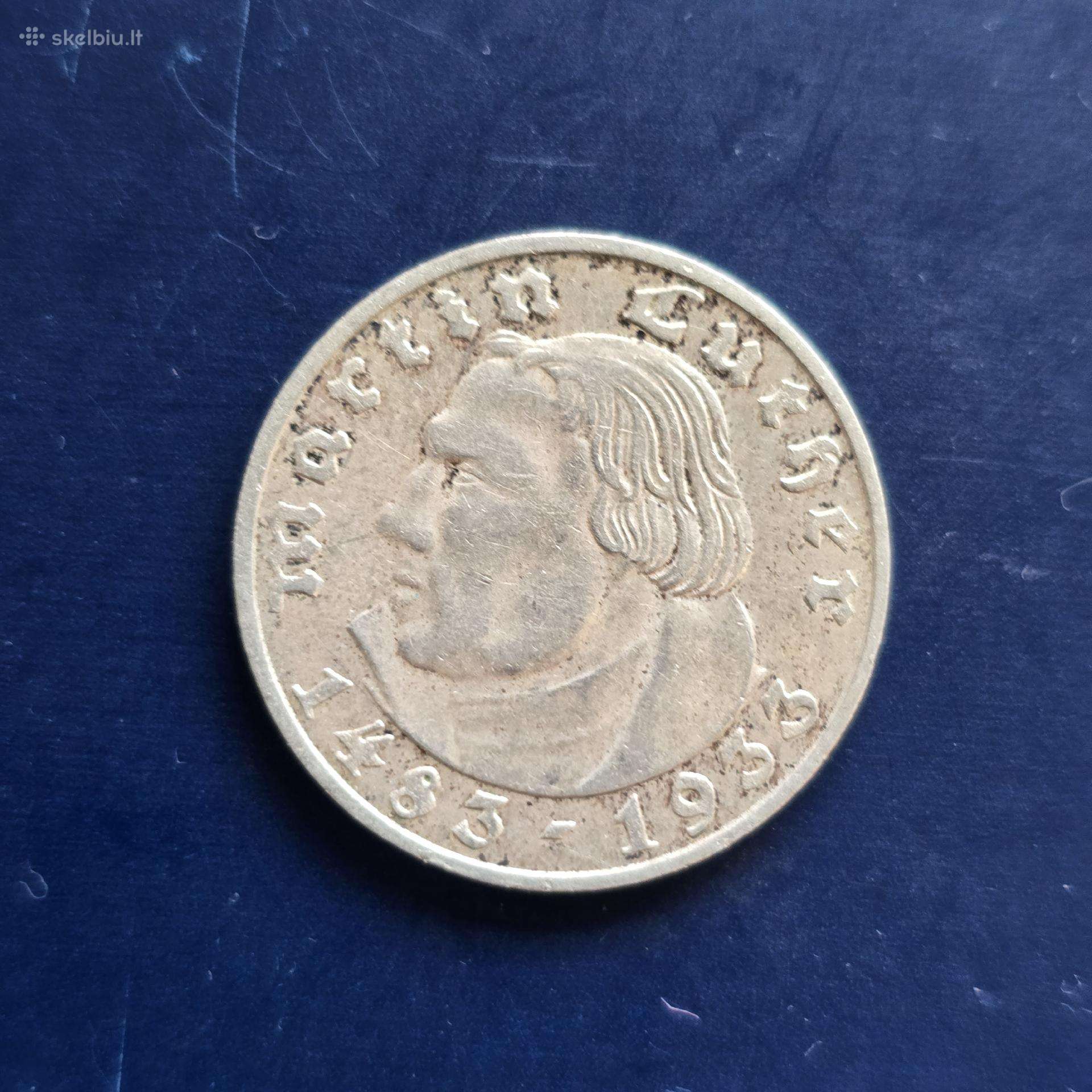 Vokietija 1933 2mark Ag625 8gr Martynas Liuteris