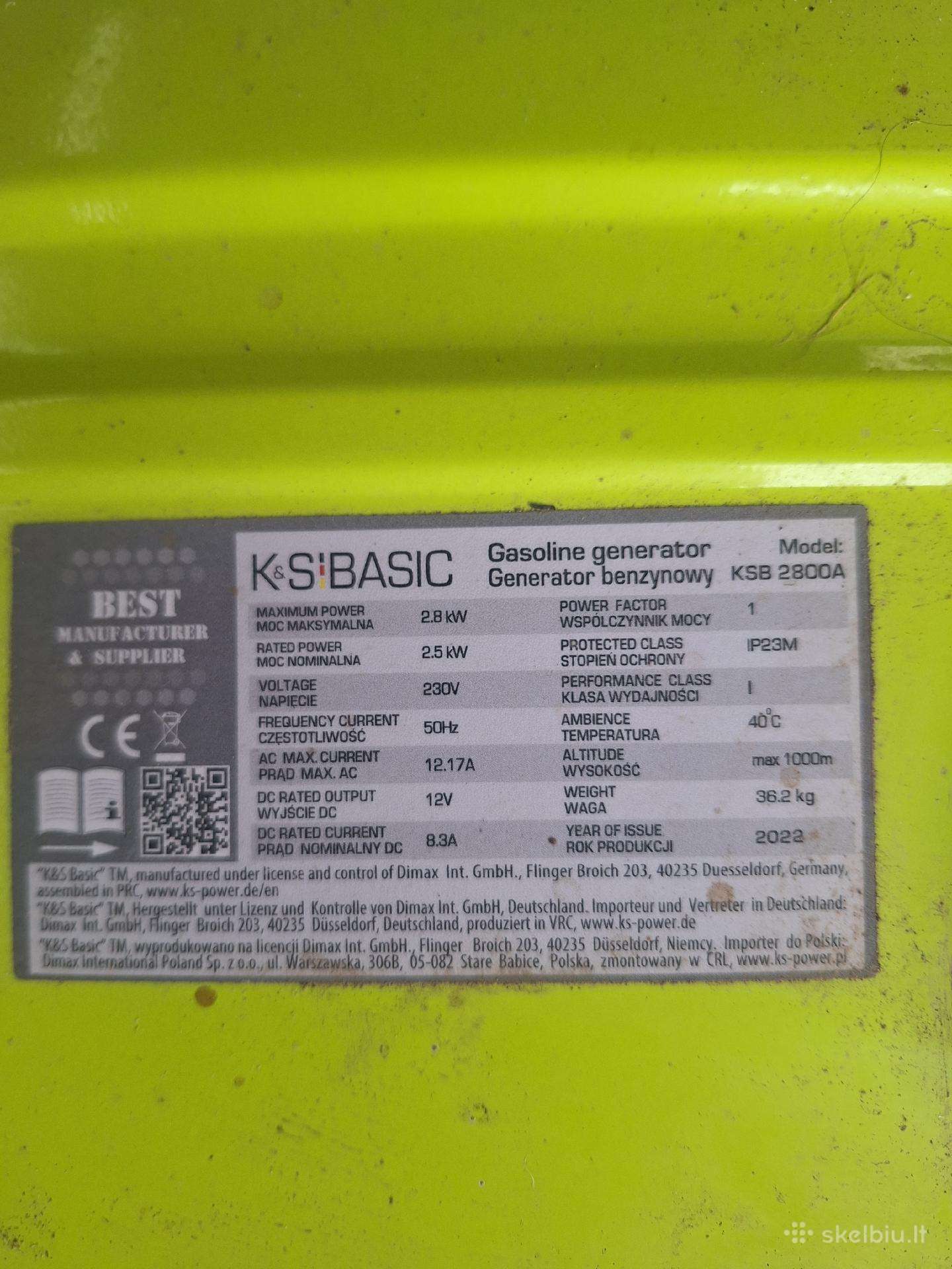 Parduodu generatorių 2,5 kw